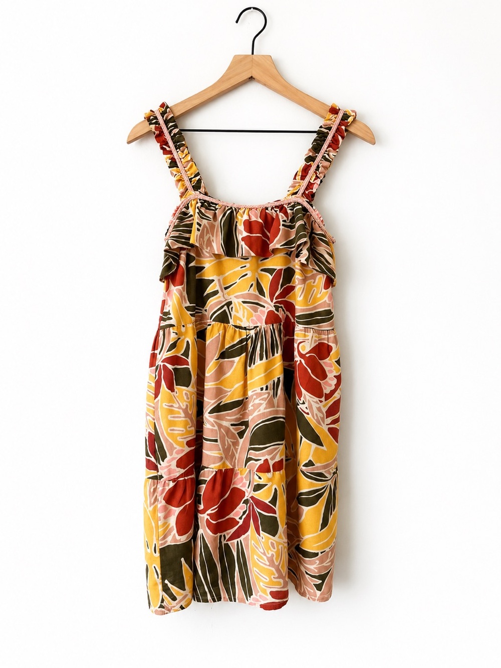 Sézane Fily Vicky Leaves Tropical Floral Ruffle Mini Dress Size 36